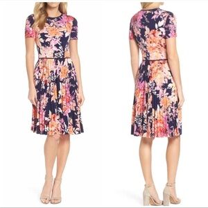Maggy London Floral Pleated Midi Cap Sleeve Dress 4